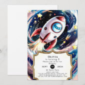 キッズ銀河系ロケット誕生日 招待状 (正面/裏面)