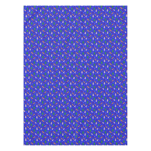 キッズ雪だるまトナカイのクリスマスツリーブルーレッド テーブルクロス (正面)