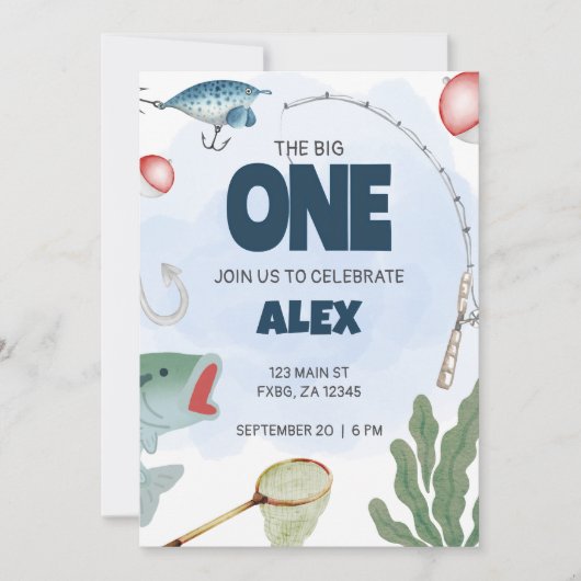 キッズ魚釣りテーマ誕生日招待状 招待状 (正面)