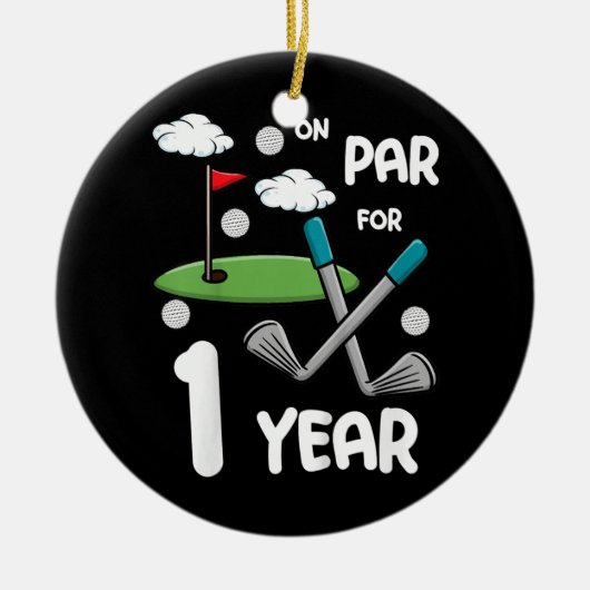 キッズ1歳おもしろい誕生日ゴルファー セラミックオーナメント (正面)