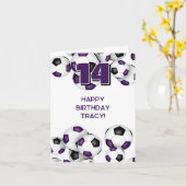 キッズ10代サッカー選手パープルハッピーバースデー カード (黄色い花)
