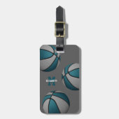 キッズ10代ティール(緑がかった色)グレーバスケットボールチームカラー ラゲッジタグ (正面縦)