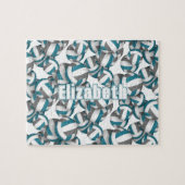 キッズ10代ティール(緑がかった色)グレーバレーボールチームカラー ジグソーパズル (横)