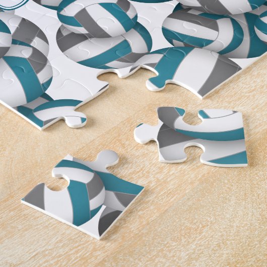 キッズ10代ティール(緑がかった色)グレーバレーボールチームカラー ジグソーパズル (側面)