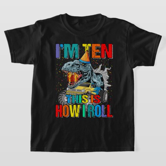 キッズ10年の古いモンスタートラック恐竜誕生日P Tシャツ (レイダウン)