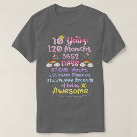 キッズ10年120ヶ月のKi素晴らしであおもしろいる Tシャツ (デザイン正面)
