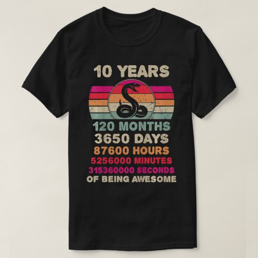 キッズ10歳のヘビ10番目のヘビ10誕生日少年 Tシャツ (デザイン正面)