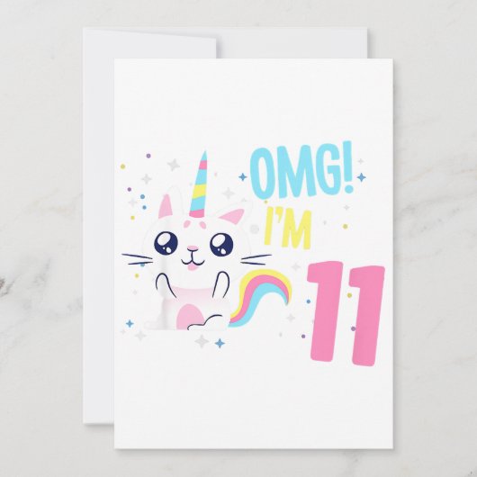 キッズ11歳少女誕生日衣装ギフトユニコーン 案内状 (正面)