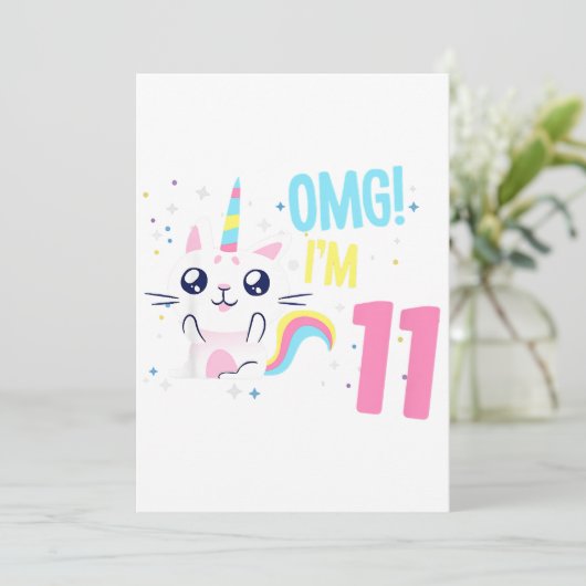 キッズ11歳少女誕生日衣装ギフトユニコーン 案内状 (スタンド正面)