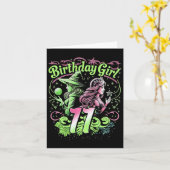 キッズ11誕生日ウィッチピンクと緑11年Ol カード (黄色い花)