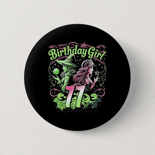キッズ11誕生日ウィッチピンクと緑11年Ol 缶バッジ (正面)