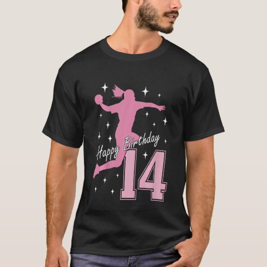 キッズ14thバースデー遊タハンドボールの女の子_1 tシャツ (正面)