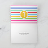 キッズ1st誕生日かわいい虹の写真ハート黄色 カード (内部)