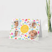 キッズ1st誕生日かわいい虹の写真ハート黄色 カード (正面)
