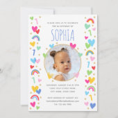 キッズ1st誕生日かわいい虹の写真ハート黄色 招待状 (正面)