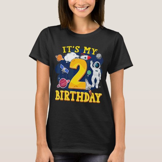キッズ2歳の宇宙飛行士宇宙2nd誕生田 tシャツ (正面)