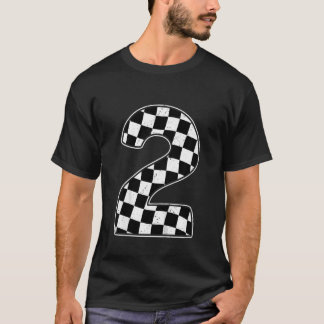 キッズ2ndバースデー市松模様にタ第2カーレーシングFl Tシャツ