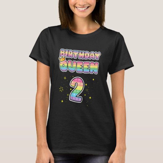 キッズ2nd誕生日クイーン2ポッパークール番号ポップ・アートの tシャツ (正面)