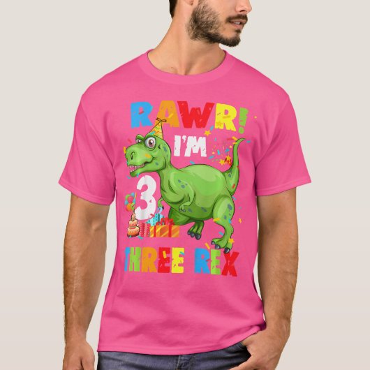 キッズ3レックス誕生日パーティー衣装恐竜3 Ye Tシャツ (正面)