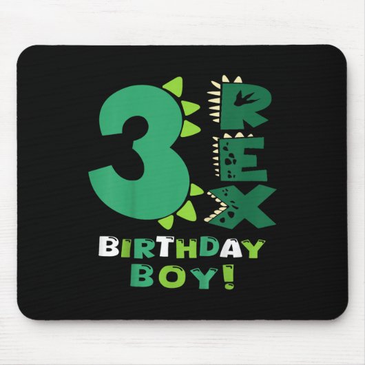 キッズ3レックス誕生日少年3歳の誕生日の恐竜 マウスパッド (正面)