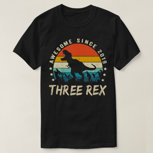 キッズ3レックス3歳の誕生日3番目の恐竜3年 Tシャツ (デザイン正面)