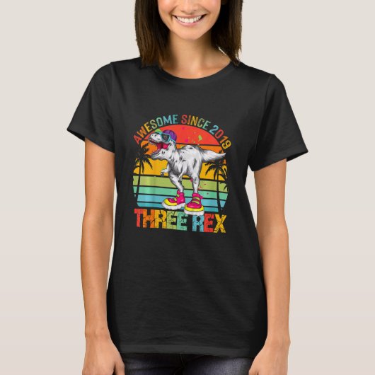 キッズ3レックス3rdバースデーボーイ第3恐竜畏敬 tシャツ (正面)