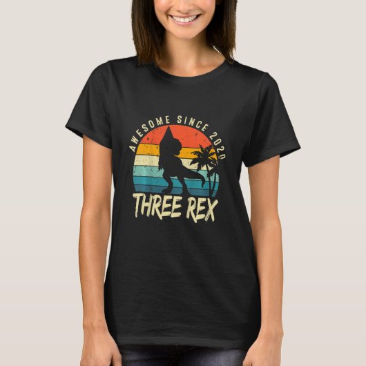 キッズ3レックス3rdバースデーボーイ第3恐竜畏敬 tシャツ (正面)