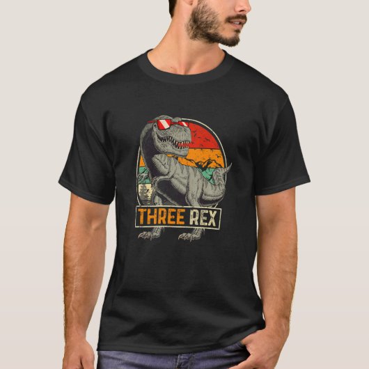 キッズ3レックス3rd誕生日ボーイツールダー恐竜R Tシャツ (正面)