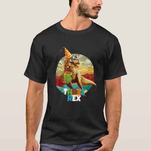 キッズ3レックス3rd誕生日Tee第三恐竜3 Y Tシャツ (正面)