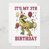 キッズ3年の古い恐竜の誕生日3パーティー少年 招待状 (正面/裏面)