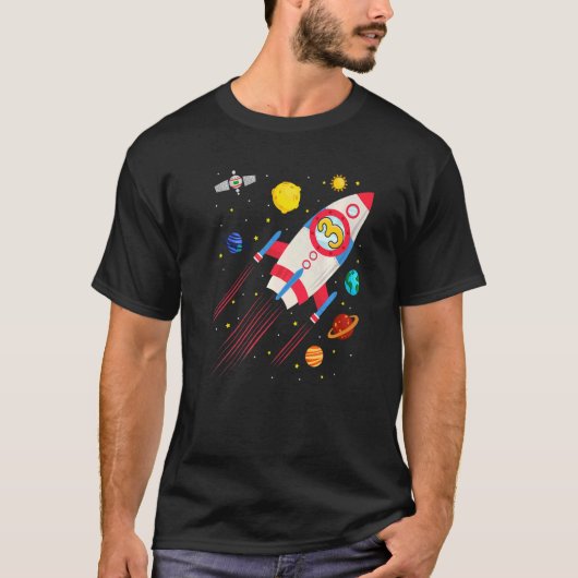 キッズ3年旧宇宙船ロケット誕生日アストロナウ Tシャツ (正面)
