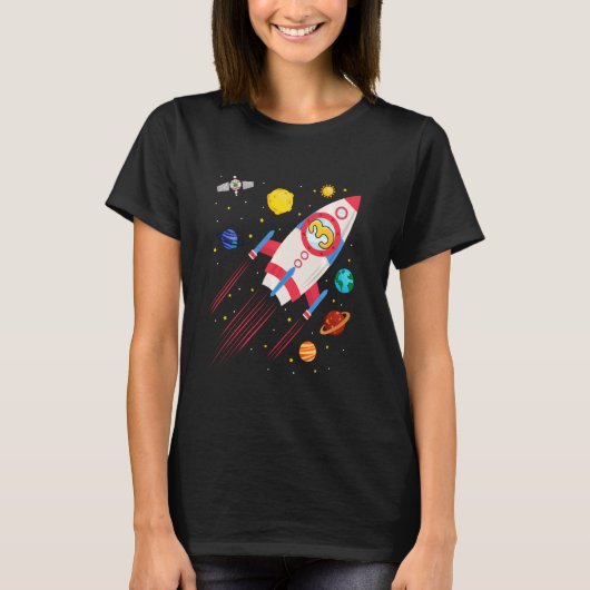 キッズ3年旧宇宙船ロケット誕生日アストロナウ Tシャツ (正面)