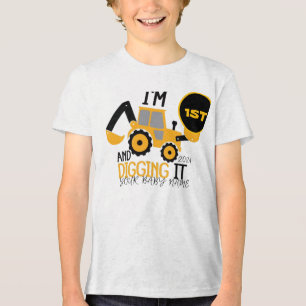 キッズ3年3歳3歳の誕生日建築少年1年 トライブレンドTシャツ