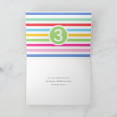 キッズ3歳の誕生日かわいい虹の写真ハート緑 カード (内部)