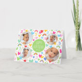 キッズ3歳の誕生日かわいい虹の写真ハート緑 カード (正面)