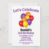 キッズ3歳の誕生日パーティーモルモット・バルーン 招待状 (裏面)