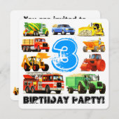 キッズ3歳の誕生日建築パーティー 招待状 (正面/裏面)