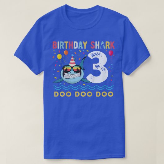キッズ3歳誕生日男の子シャーク男の子とG Tシャツ (デザイン正面)