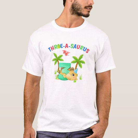 キッズ3-A-Saurus 3rd誕生日少年の恐竜 Tシャツ (正面)