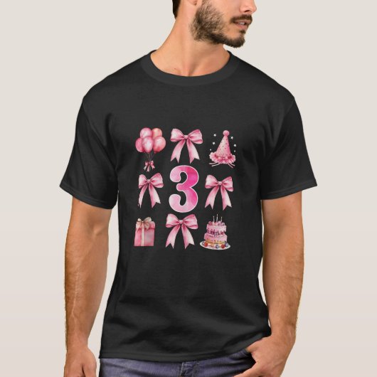 キッズ3rd誕生日ガールピンクコケットボウ3年 tシャツ (正面)