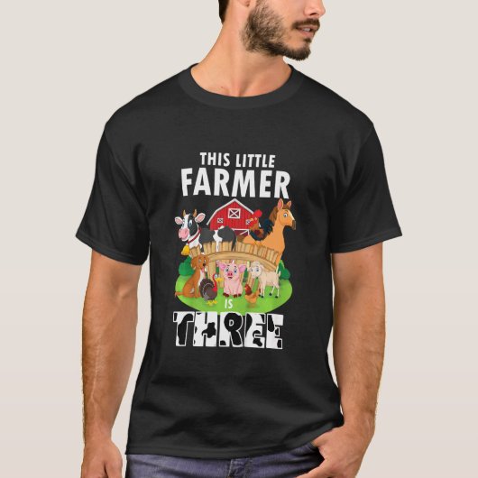 キッズ3rd誕生日ファーム動物かわいい3歳Litt Tシャツ (正面)
