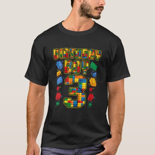 キッズ3Rd誕生日マスタービルダー3歳ブロック Tシャツ (正面)