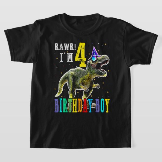 キッズ4歳シャツ4thバースデーボーイTレックスディノス Tシャツ (レイダウン)