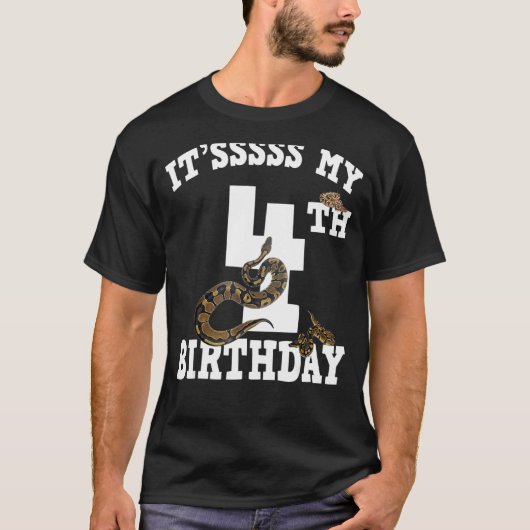 キッズ4歳ヘビ誕生日パーティーボアpython R Tシャツ (正面)