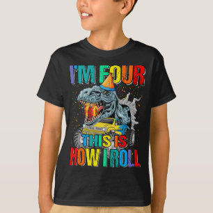 キッズ4歳モンスタートラック恐竜誕生日Pa Tシャツ