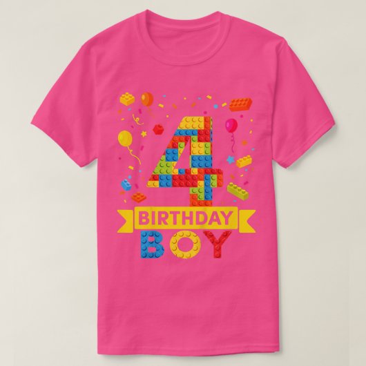 キッズ4歳建物ブロック4歳の誕生日ボーイ Tシャツ (デザイン正面)