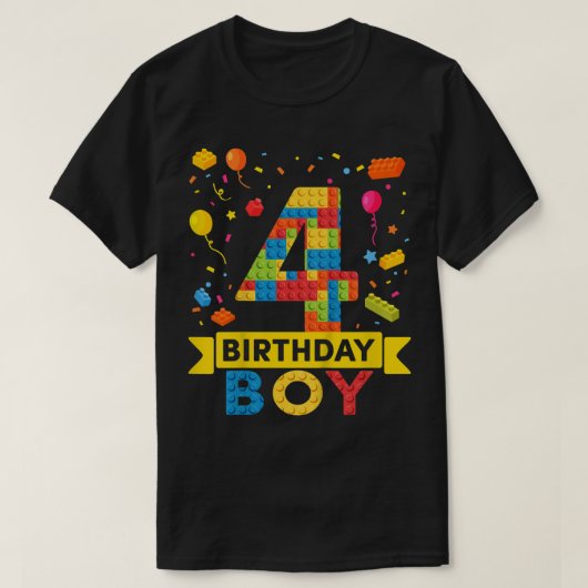 キッズ4歳建物ブロック4歳の誕生日ボーイ Tシャツ (デザイン正面)