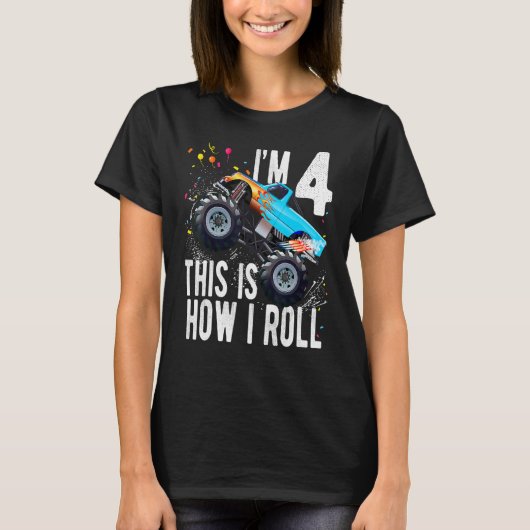 キッズ4歳4歳の誕生日ボーイモンスタートラックCa Tシャツ (正面)