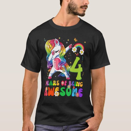 キッズ4歳4歳バースデーガールプリンセスユニコ Tシャツ (正面)
