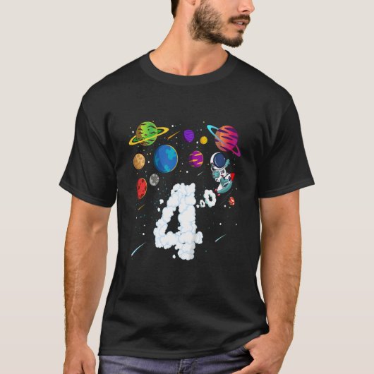 キッズ4歳4誕生日少年宇宙アストローナ Tシャツ (正面)
